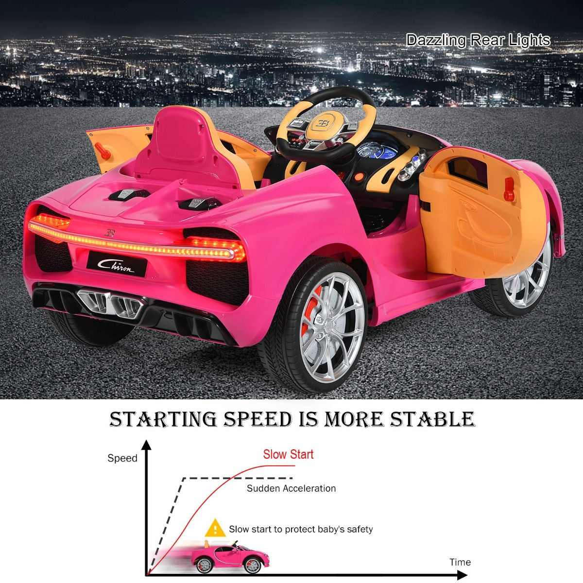 Exciting 12V Licensed Bugatti Battery-Powered Ride-On Car with Remote Control for Kids