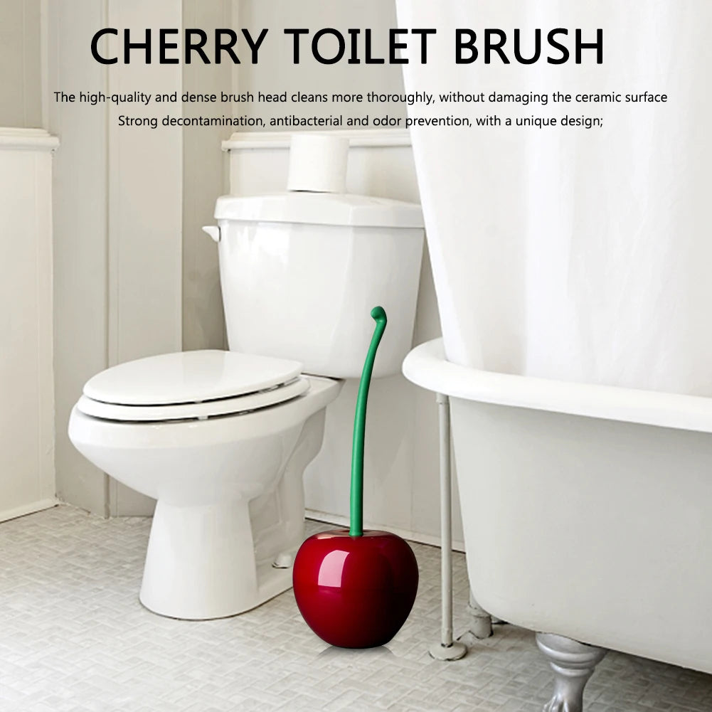 Elegant Cherry-Shaped Toilet Brush Set with Long Handle and Soft Nylon Bristles for Effortless Bathroom Cleaning