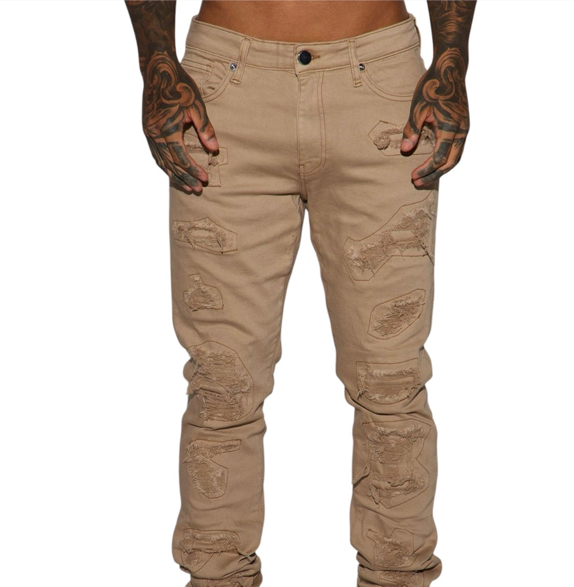 High Key Stacked Skinny Jeans Taupe