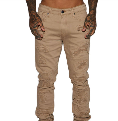 High Key Stacked Skinny Jeans Taupe