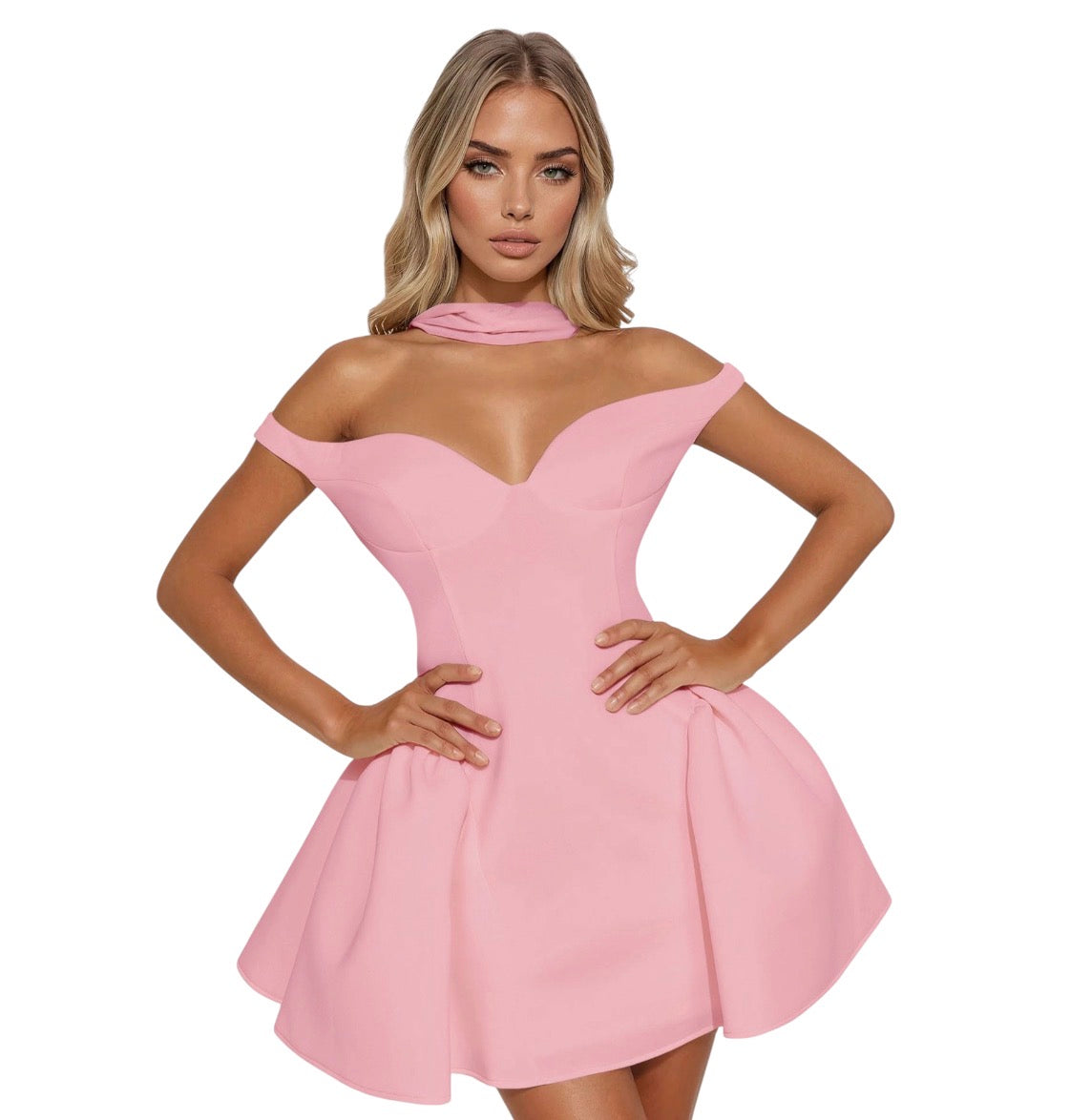 Grand Beauty Off Shoulder Mini Dress Pink