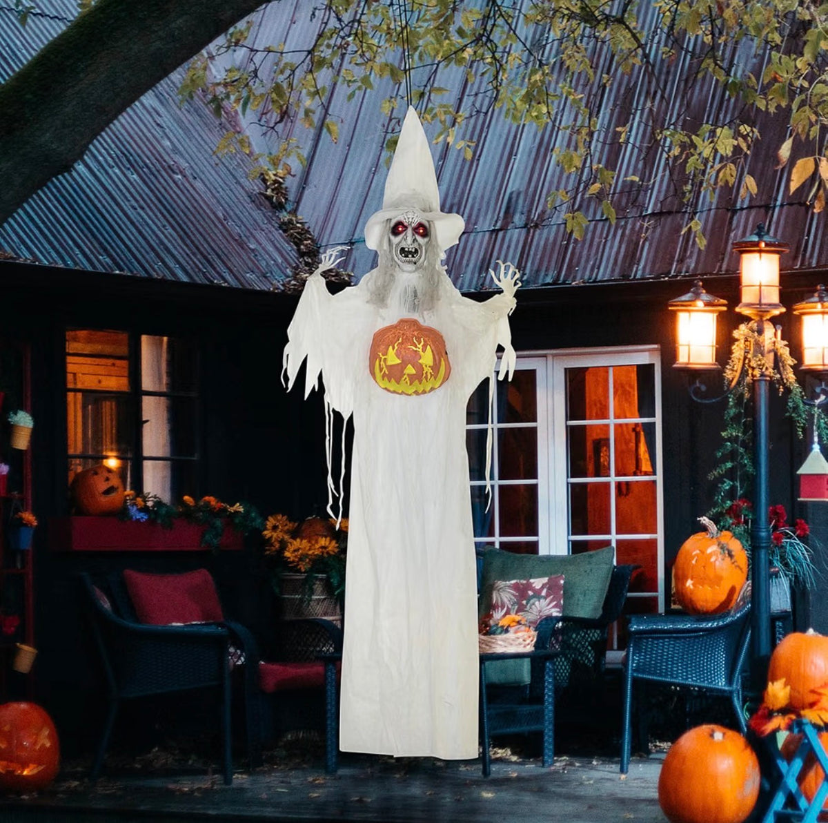 HOMCOM 6ft 170cm Animated Hanging Skeleton Witch Halloween Decoration