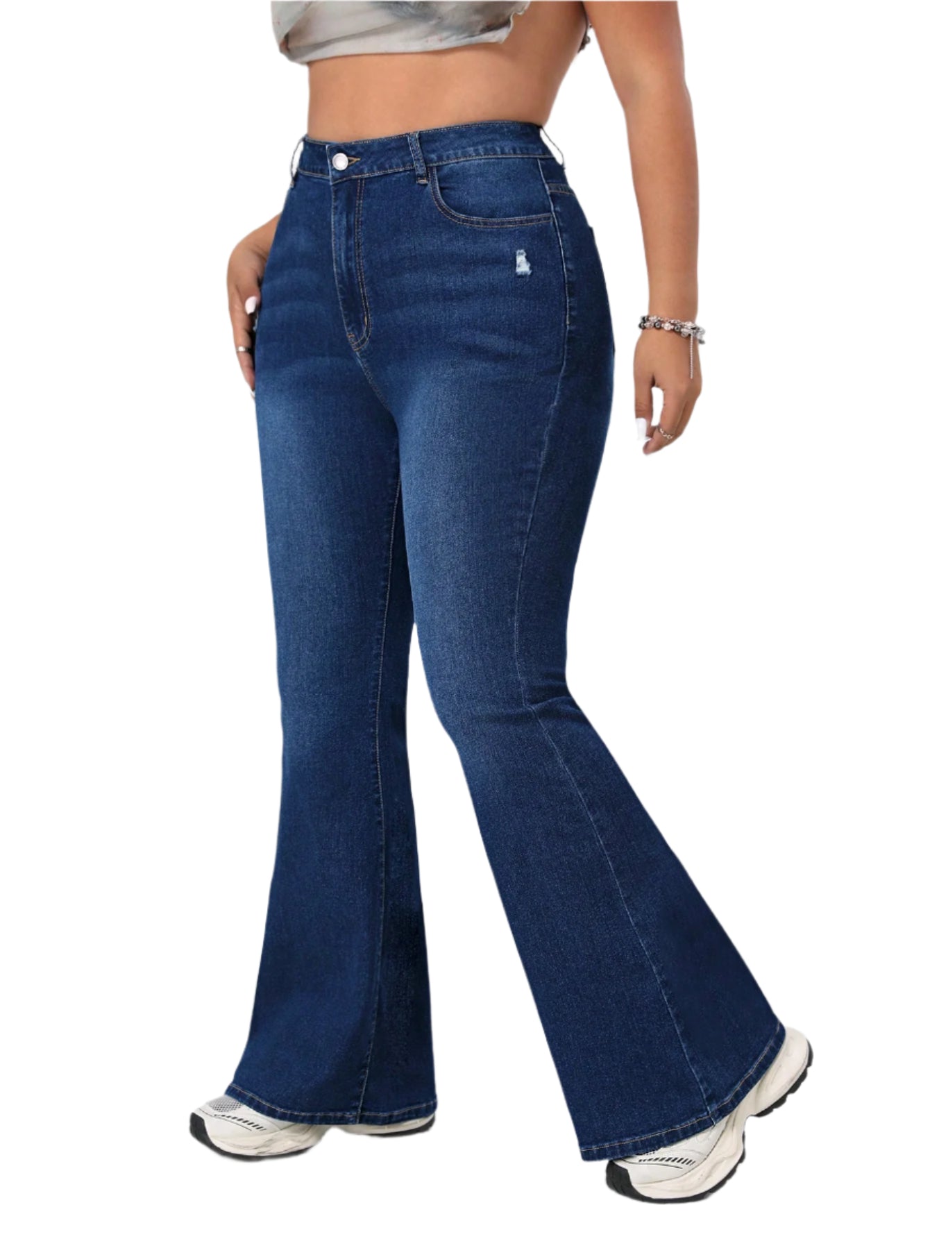 ICON Plus Size Women's Distressed Flared Jeans