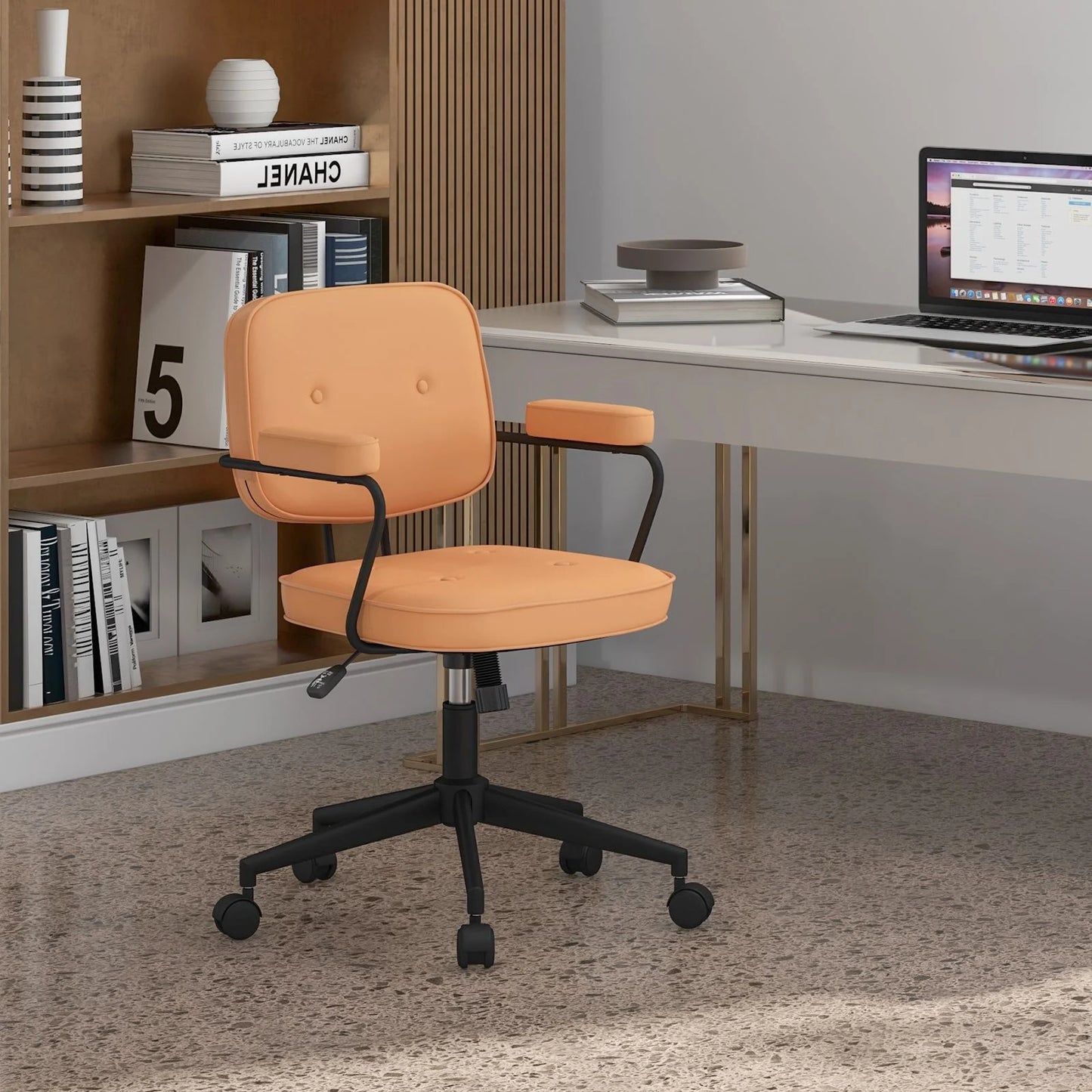 Ergonomic PU Leather Executive Swivel Chair with Adjustable Rocking Backrest in Vibrant Orange