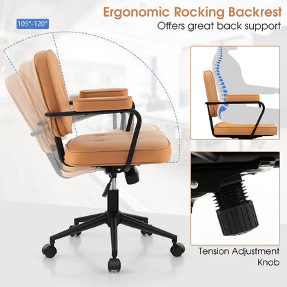 Ergonomic PU Leather Executive Swivel Chair with Adjustable Rocking Backrest in Vibrant Orange