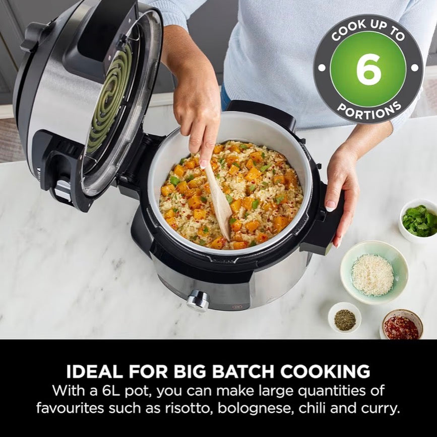Foodi 11-in-1 SmartLid Multi-Cooker, 6L, Electric Pressure Cooker & Air Fryer, Layer Mains & Sides with Reversible Rack, Cooks 4 Portions, Dishwasher Safe Parts, Stainless Steel/Black OL550UK