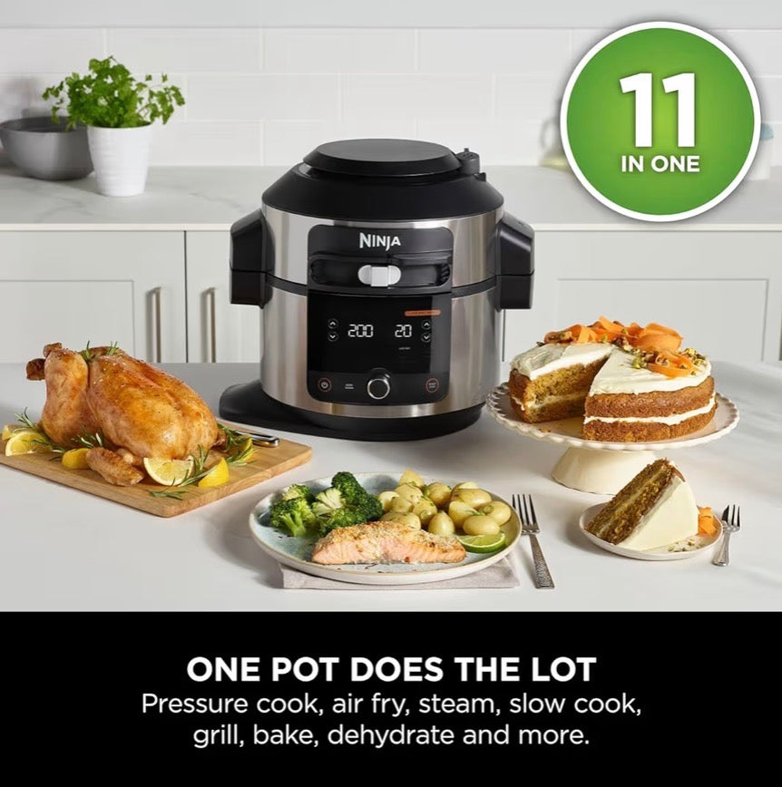 Foodi 11-in-1 SmartLid Multi-Cooker, 6L, Electric Pressure Cooker & Air Fryer, Layer Mains & Sides with Reversible Rack, Cooks 4 Portions, Dishwasher Safe Parts, Stainless Steel/Black OL550UK