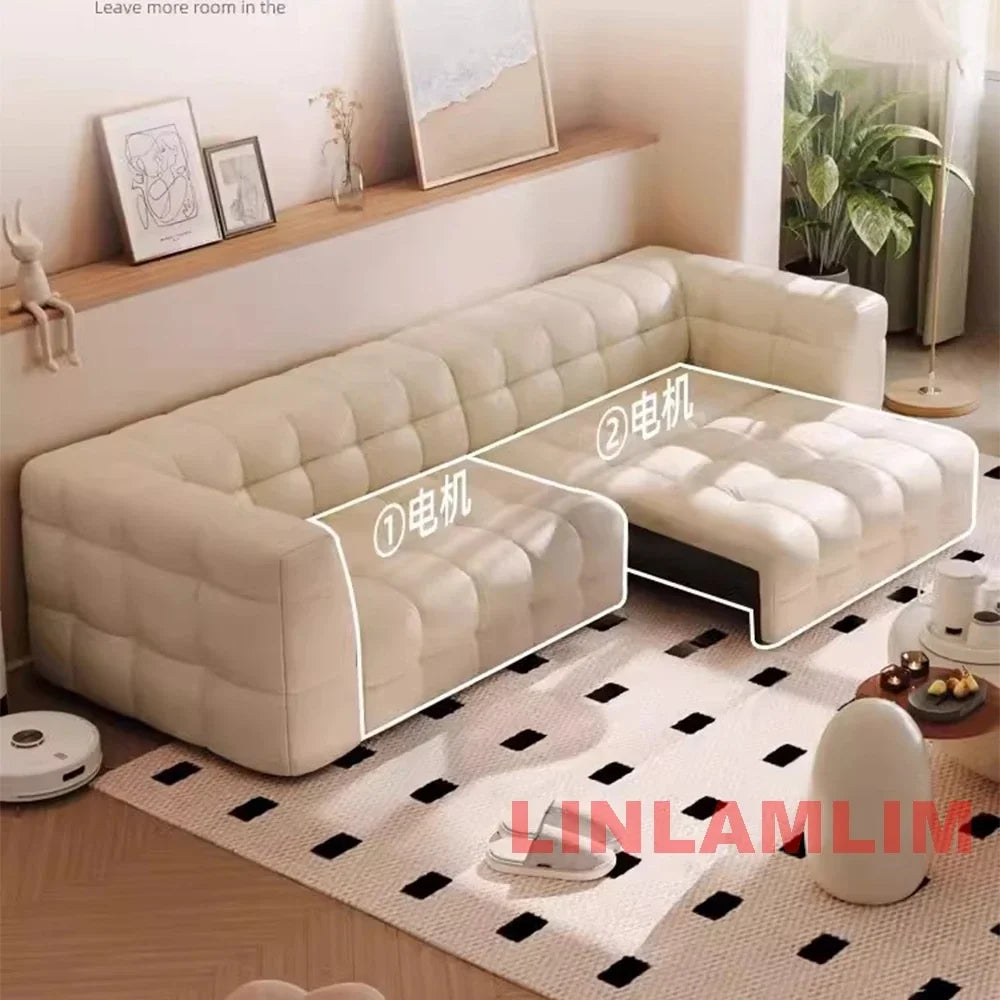 Multifunctional Convertible Sofa Bed, Modern Genuine Leather Folding Marshmallow Couch Cama Living Room Home Furniture