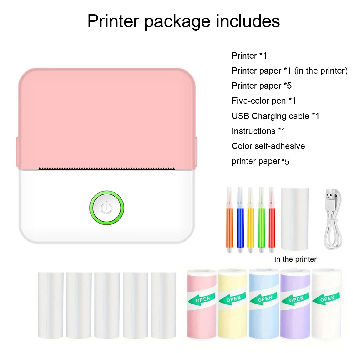 Compact Inkless Sticker Printer - Portable Thermal Printer for Photos, Journals, and Memos