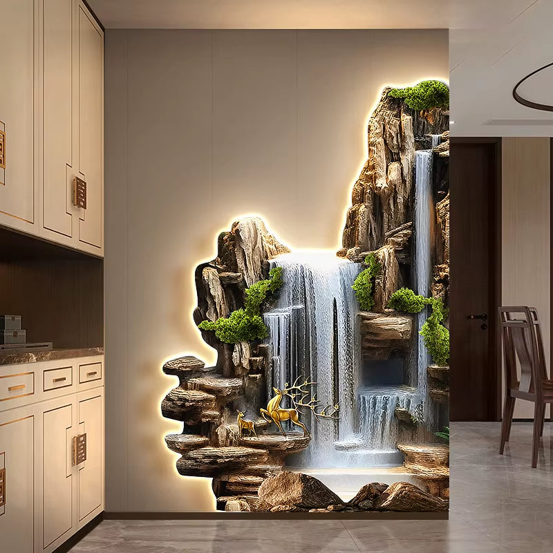 Welcome Guests to the Living Room Decoration Painting, Pine Sofa Background, Wall Mounted Painting, Deer Corner Lamp Mural