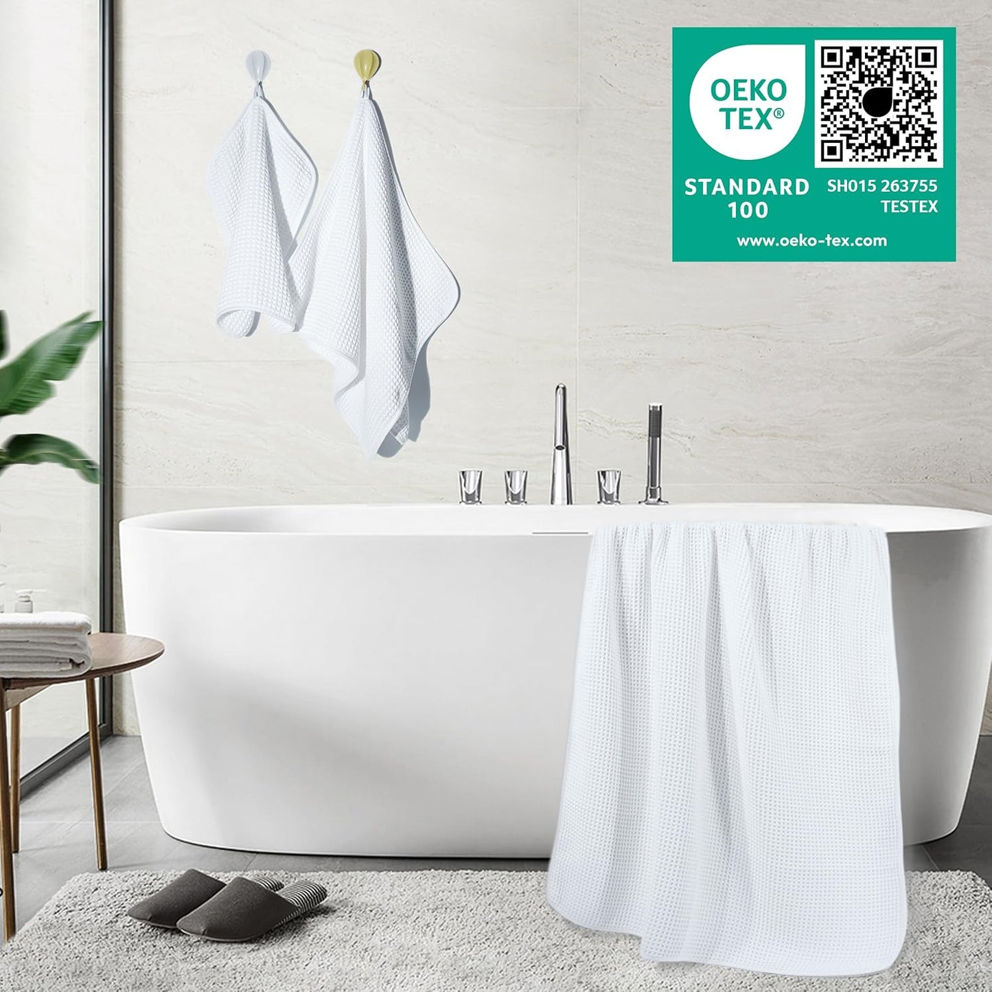 Microfibre Oversize, 76 X 152 Cm, Quick Dry Lint Free Bath Towel Set, 6 Piece (White, Waffle Weave)