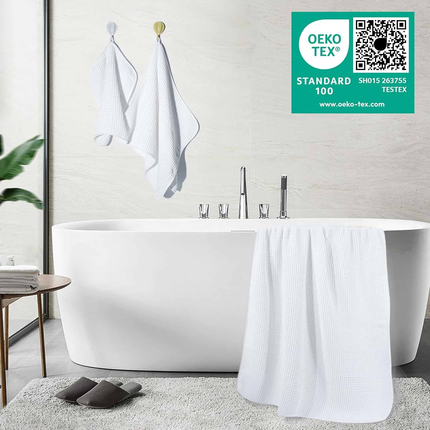 Microfibre Oversize, 76 X 152 Cm, Quick Dry Lint Free Bath Towel Set, 6 Piece (White, Waffle Weave)