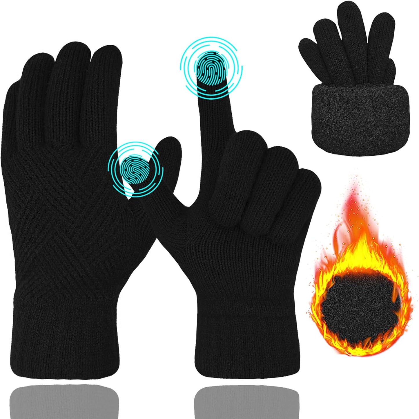 Winter Gloves for Women Knit Thermal Warm Fleece Lined Touch Screen Gloves for Outdoor Sports
