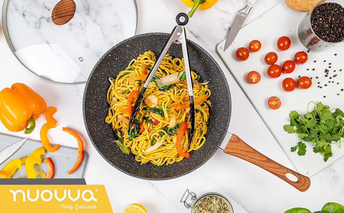nuovva  Non Stick Wok Pan – Deep Stir Fry Pan with Lid – 28Cm Frying Pan with Induction Base