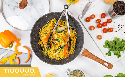 nuovva  Non Stick Wok Pan – Deep Stir Fry Pan with Lid – 28Cm Frying Pan with Induction Base