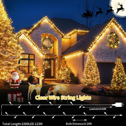403 FT 1000 LED String Lights Outdoor Fairy Lights Plug in Super Long Christmas Lights with Remote Timer 8 Modes for Xmas Tree Yard outside Garden House Party Wedding Decoration-Warm White