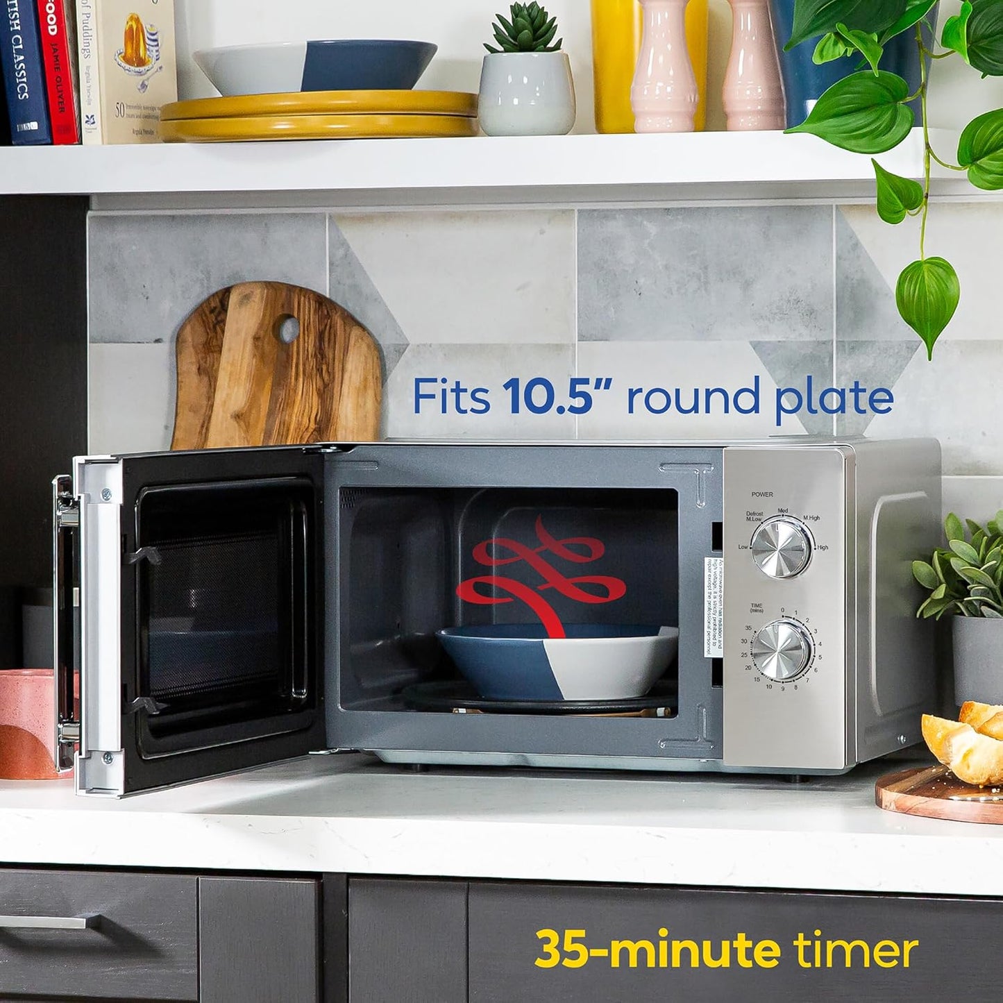 Russell Hobbs Stainless Steel Microwave 20 Litre 800W Solo Manual with 5 Power Levels, Defrost Function & Easy Clean, 35 Minute Timer, RHMM827SS