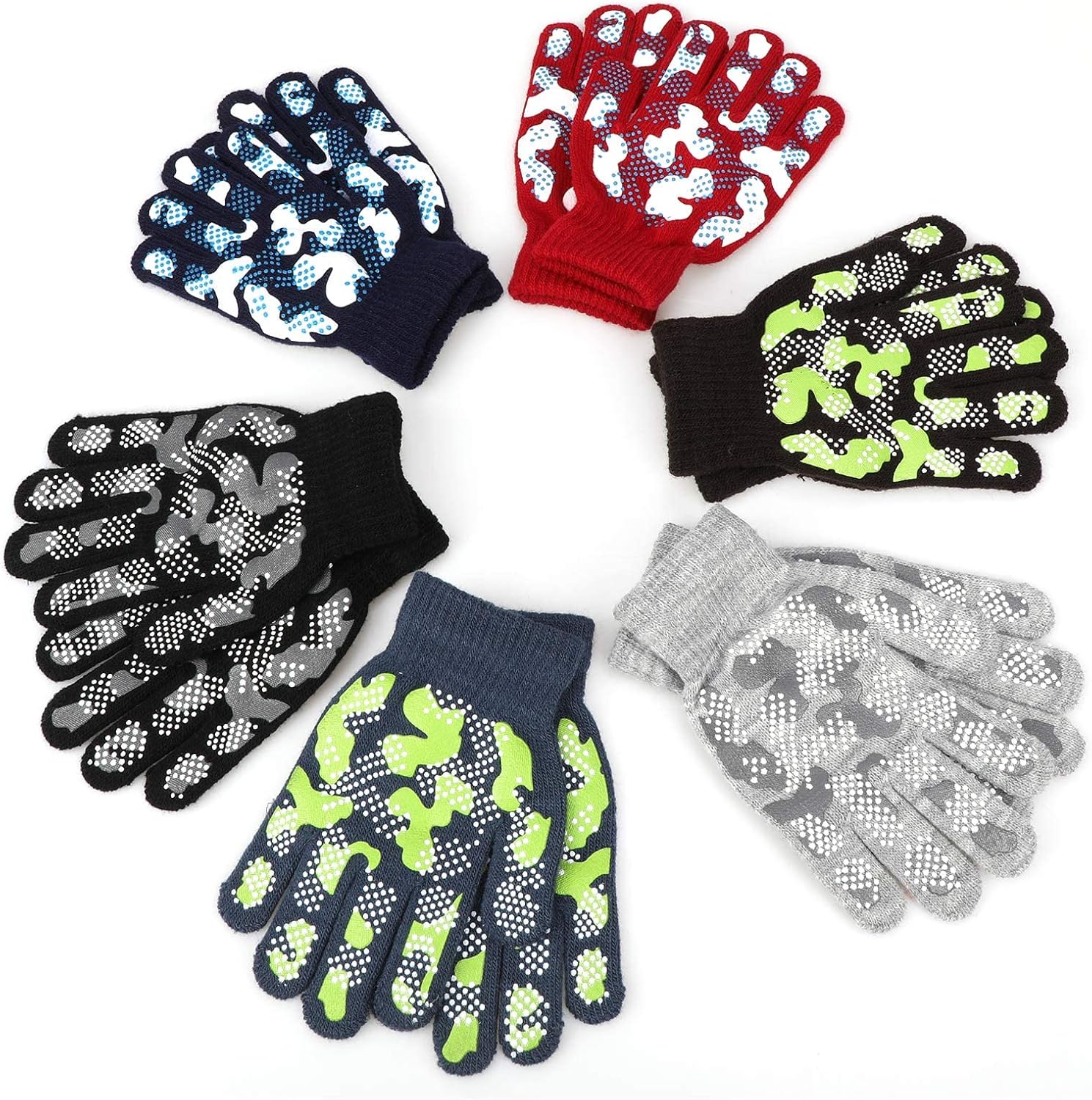 6 Pairs Magic Gloves - Winter Knitted Full Finger Stretch Warm Gloves for 3~15 Year Old Kids Girls Boys