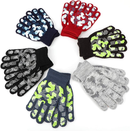 6 Pairs Magic Gloves - Winter Knitted Full Finger Stretch Warm Gloves for 3~15 Year Old Kids Girls Boys