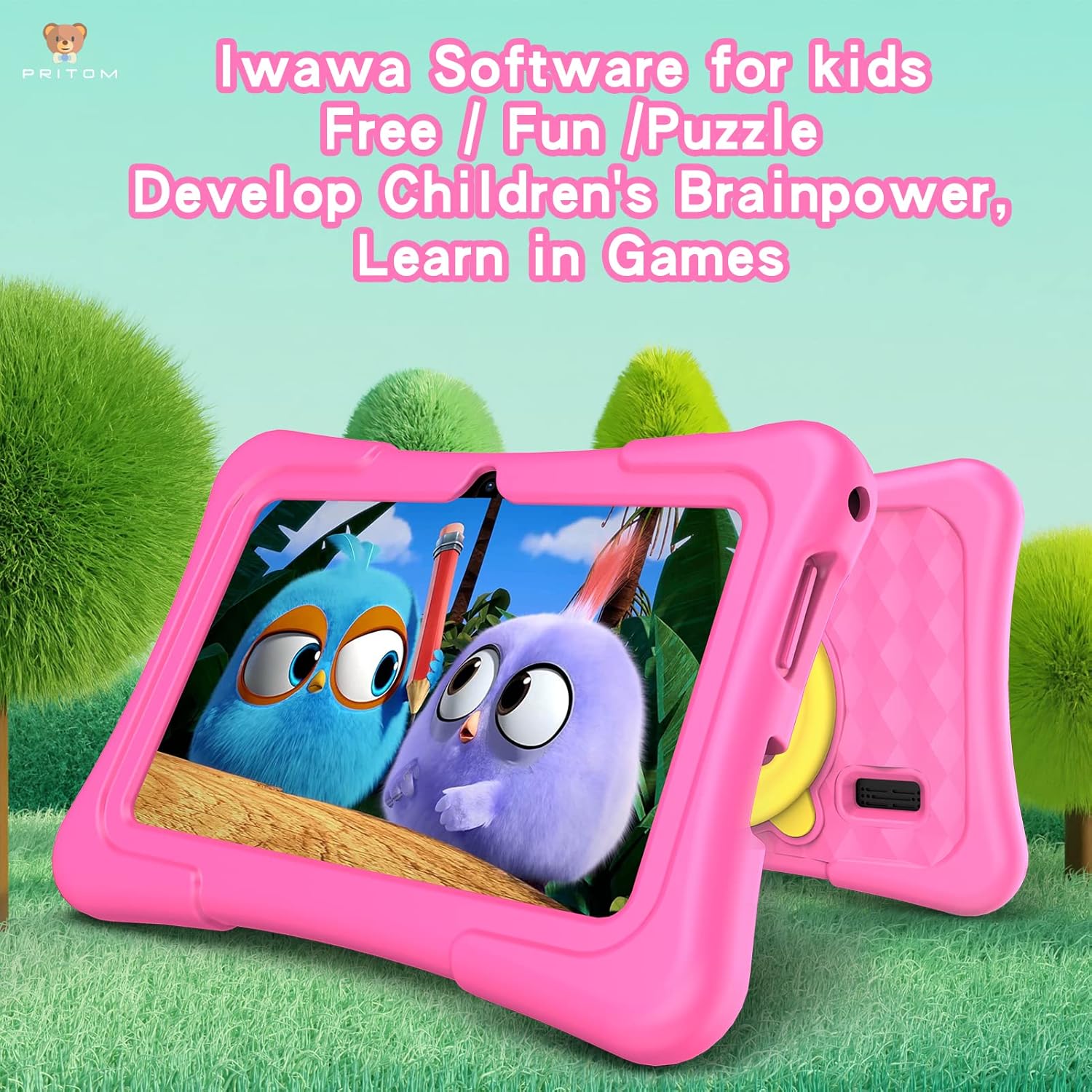 Kids Tablet 7 Inch Android 11, 2GB RAM 32GB ROM BT Wifi Dual Camera Educational Games Parental Control, Kids Software with Type C, Pink