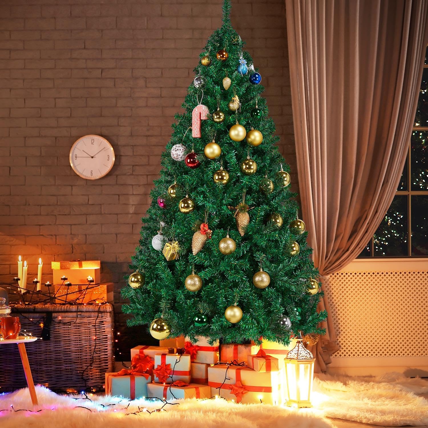 6Ft Hinged Spruce Christmas Tree Holiday Decoration Artificial Unlit Xmas Tree with 1000 PVC Flexible Tips