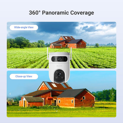 Dual Lens 6K (3K+3K) Wired Security Camera Outdoor Wifi, 360° Pan Tilt, Supports 512GB, Auto-Track, Patrol Mode, Human/Vehicle Detection, Color Night Vision, Wi-Fi CCTV, Alexa/Google (H9C)