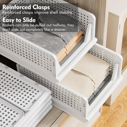 - Foldable Closet Organizer, 4 Pack Stackable Storage Boxes, Plastic Storage Baskets, Drawers for Bedroom, Kitchen and Bathroom Organization, White