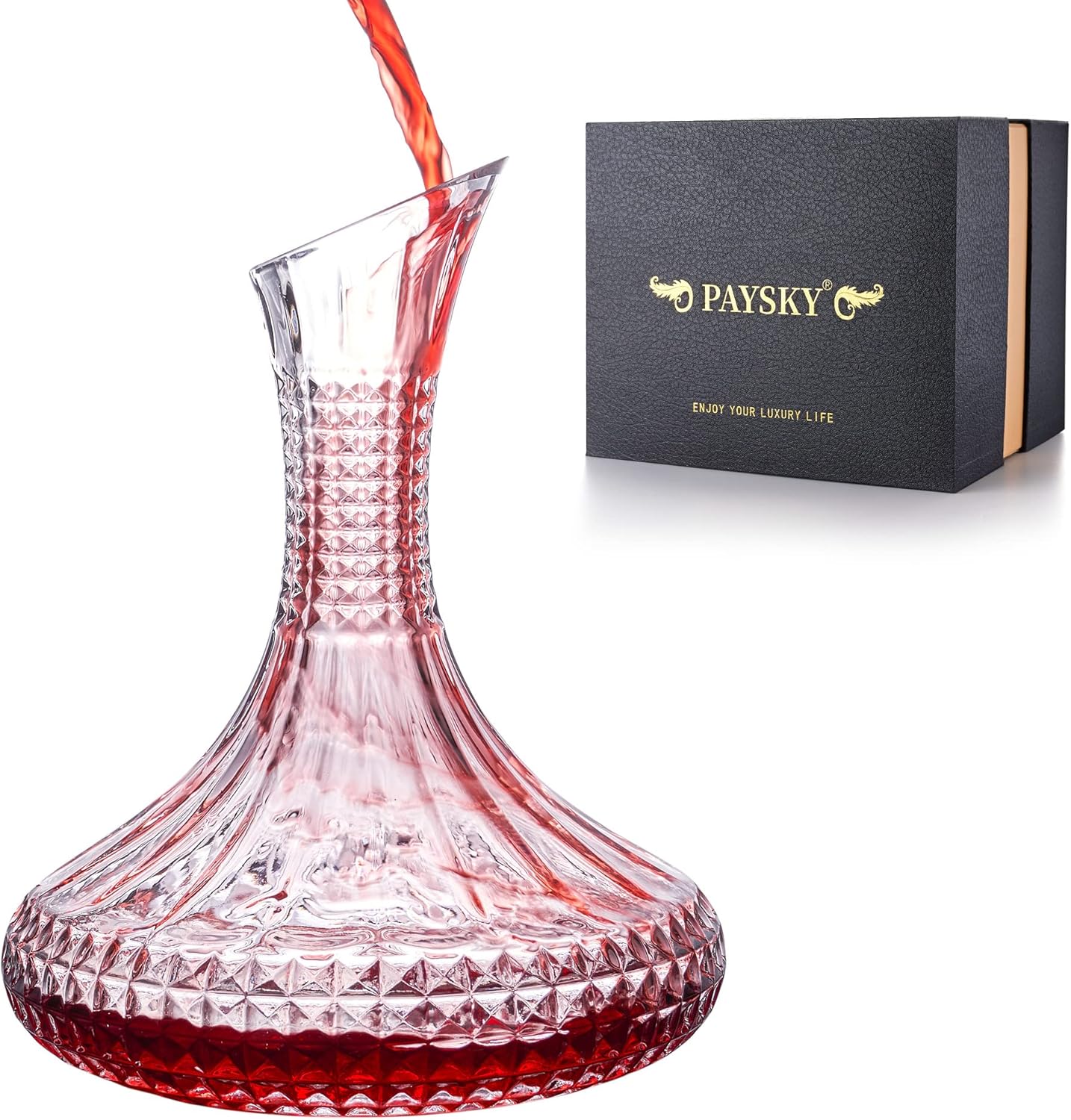 Thick Wine Decanter with Gift Box, Crystal Glass Engraved Decanter, Elegant Gift & Artwork - Full Bottle 55 Oz