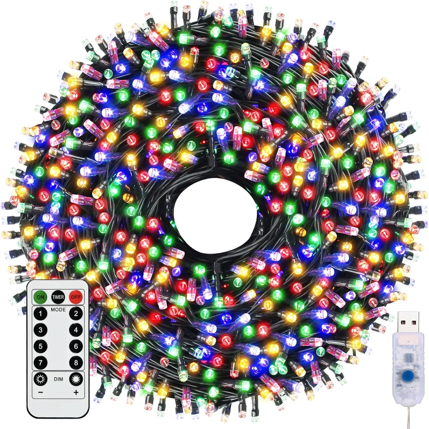 Fairy Lights & USB String Lights, 10M 100 Leds Copper Wire Light & Waterproof Outdoor Christmas Lights for Indoor Outdoor Lighting, Bedroom, Wedding Decor, Party, Christmas, Tree - Colourful