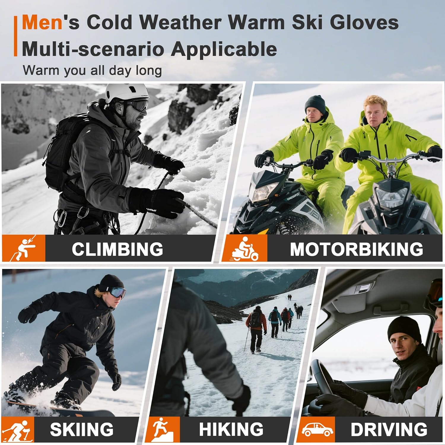 Waterproof Winter Gloves for Men Thermal Touchscreen Cold Weather Thinsulate Warm anti Slip Ski Gloves for Cycling Walking Hiking Outdoor Sports