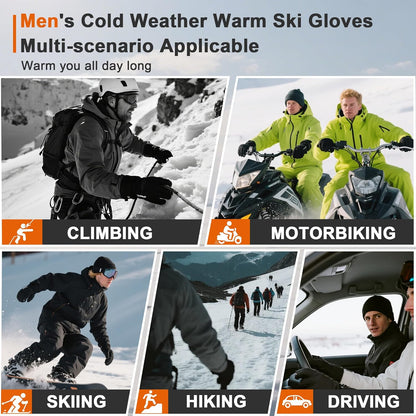Waterproof Winter Gloves for Men Thermal Touchscreen Cold Weather Thinsulate Warm anti Slip Ski Gloves for Cycling Walking Hiking Outdoor Sports