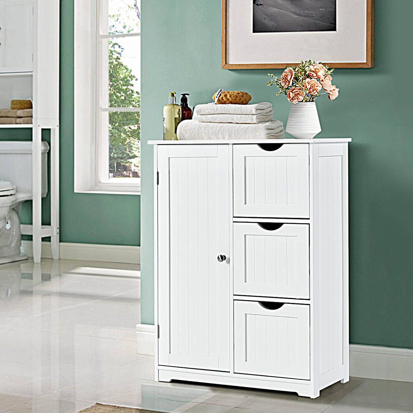 Freestanding Bathroom Cabinet with One Door and Three Drawers