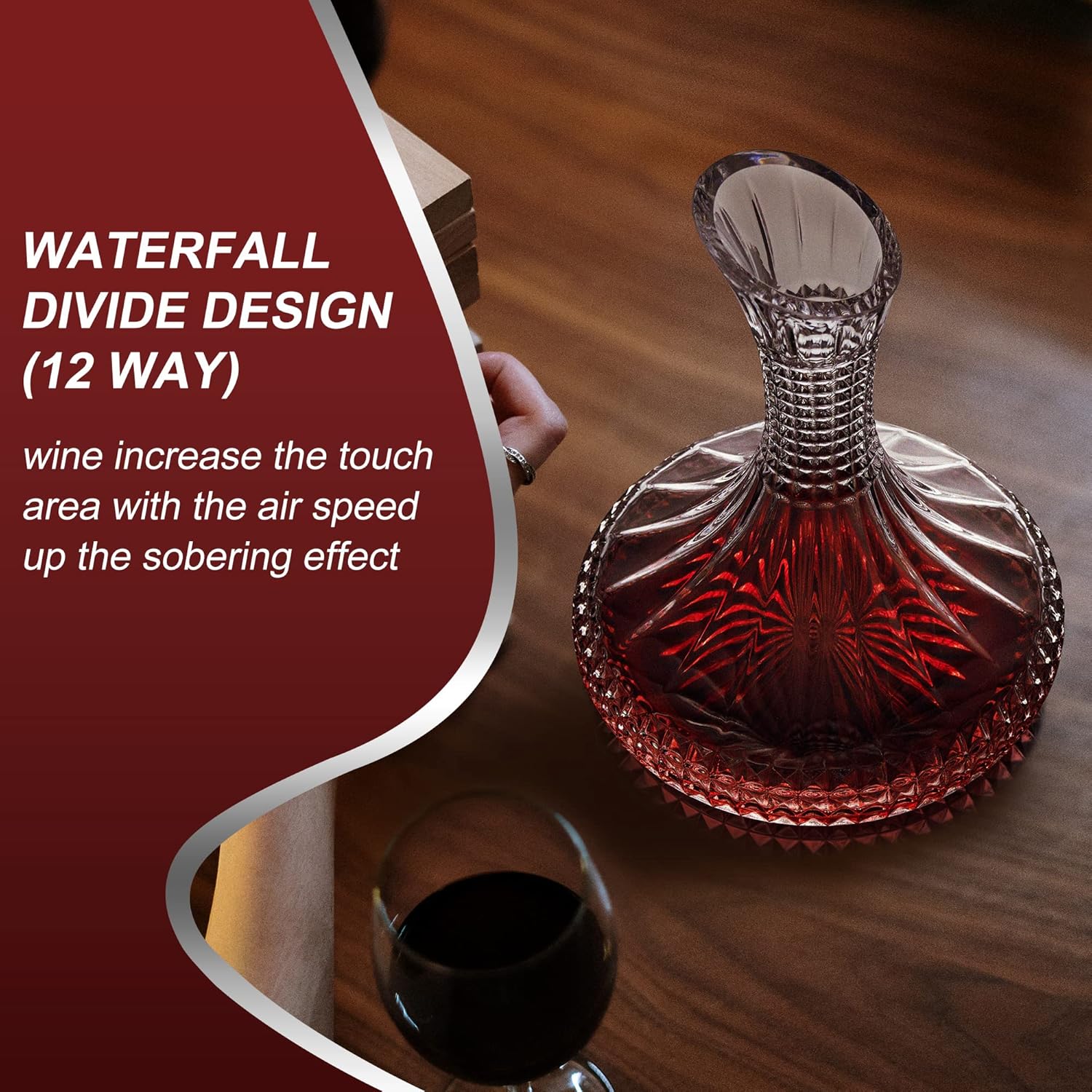 Thick Wine Decanter with Gift Box, Crystal Glass Engraved Decanter, Elegant Gift & Artwork - Full Bottle 55 Oz
