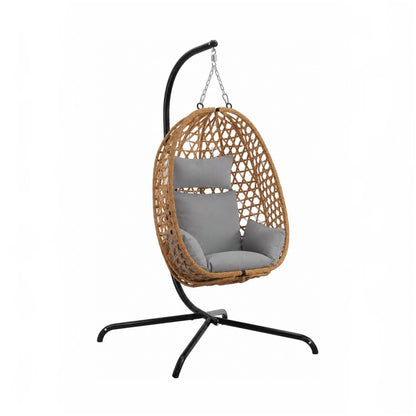 URBNLIVING Hanging Egg Chair with Stand PE Rattan Indoor Outdoor Swing Seat