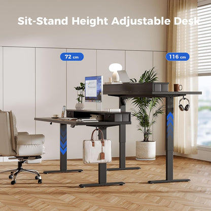Height Adjustable Desk with Two Drawers, 120 X 60 Cm Electric Computer Desks with Memory Function, Sit Stand Desk, Black
