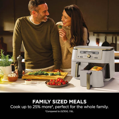 MAX Dual Zone Digital Air Fryer, 2 Drawers, 9.5L, 6-In-1, Uses No Oil, Air Fry, Max Crisp, Roast, Bake, Reheat, Dehydrate, Non-Stick, Dishwasher Safe Baskets, Stone Gold DZ400UKSTGD