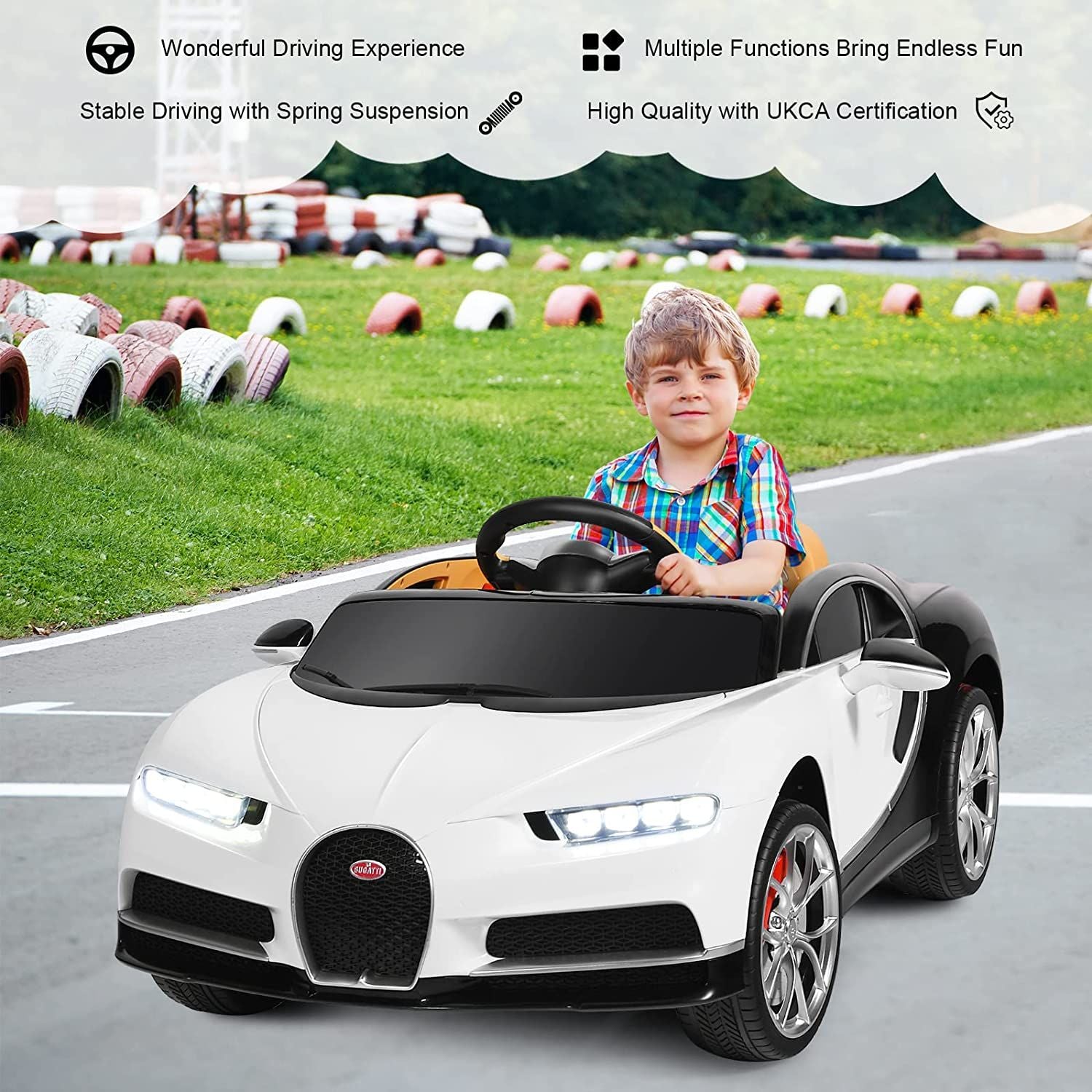 Exciting 12V Licensed Bugatti Battery-Powered Ride-On Car with Remote Control for Kids