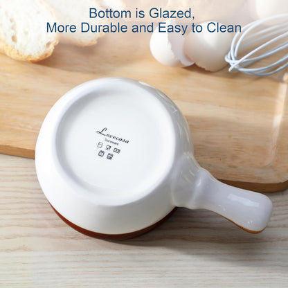 16 OZ French Onion Soup Crocks with Lid,Porcelain Soup Bowls with Extended Handle,Serving Bowls for Chili, Beef Stew, Cereal, Pot Pies, Lasagna,Microwave/Oven-Safe,Set of 4