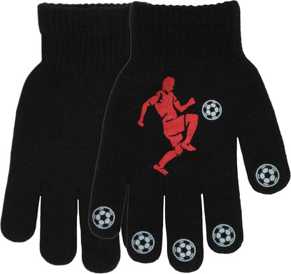 3 Pairs Boys Gripper Magic Gloves Football Designs, 3 Pairs, Black