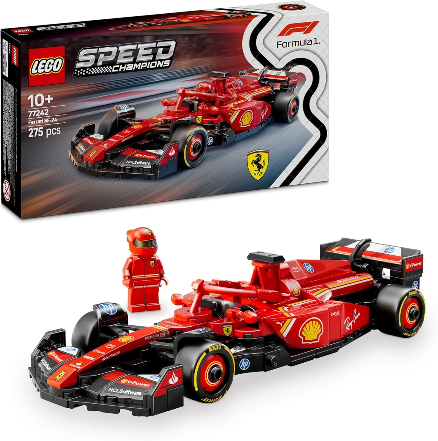 Speed Champions Ferrari SF-24 F1 Race Car Toy with a Collectible Formula 1 Driver Minifigure - Model Kits for 10+ Year Old Boys & Girls or Adult Motorsport Fans 77242