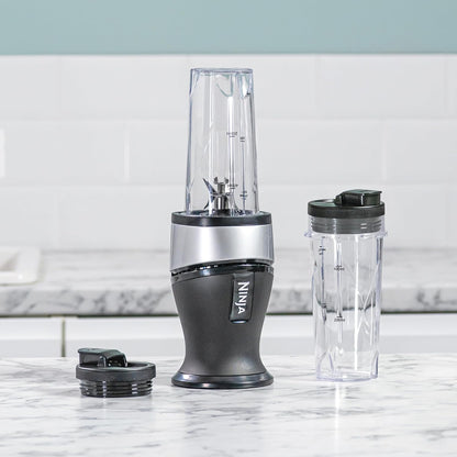 700W Slim Blender & Smoothie Maker, 2X 470Ml Cups with Spout Lids, Personal Blender, Crush Ice & Frozen Fruit, Silver/Black QB3001UKS