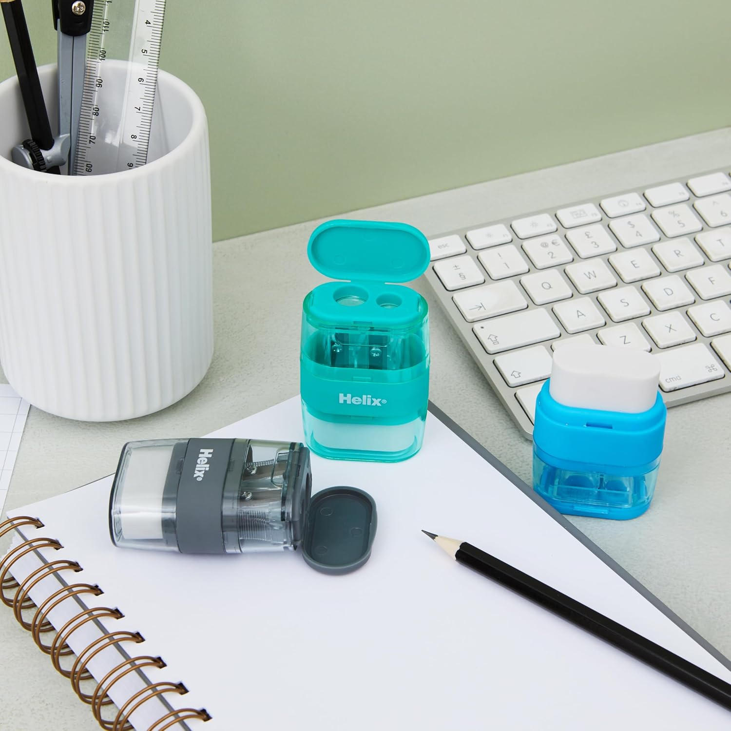 Helix Duo Single Hole Sharpener & Eraser (Assorted Colours), 049910