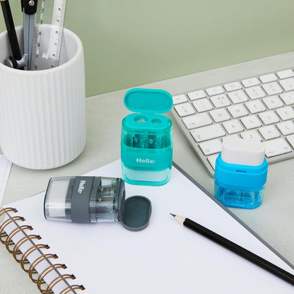 Helix Duo Single Hole Sharpener & Eraser (Assorted Colours), 049910