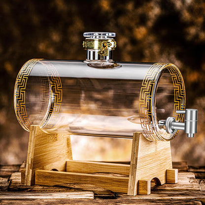 Glass Barrel Dispenser with Tap, Whiskey Decanter Set 5L Whiskey Barrel Whiskey Decanter Drink Dispenser for Wine for Scotch Bourbon Vodka Rum and Liquor Party Drink (A)