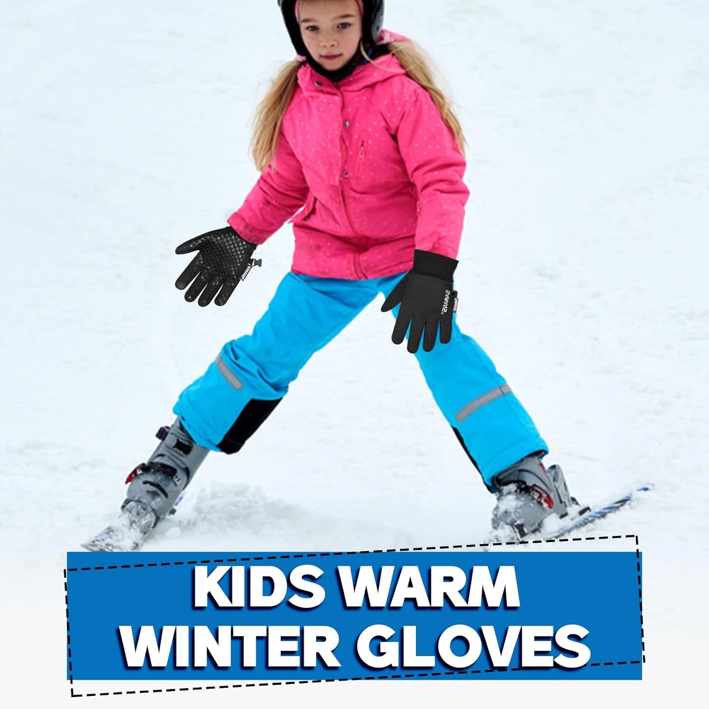 Kids Warm Winter Gloves Running Cycling Gloves Touch Screen Thermal Children Mittens Windproof Outdoor Anti-Slip Riding Sports Gloves Football Walking Ski for Boys Girls