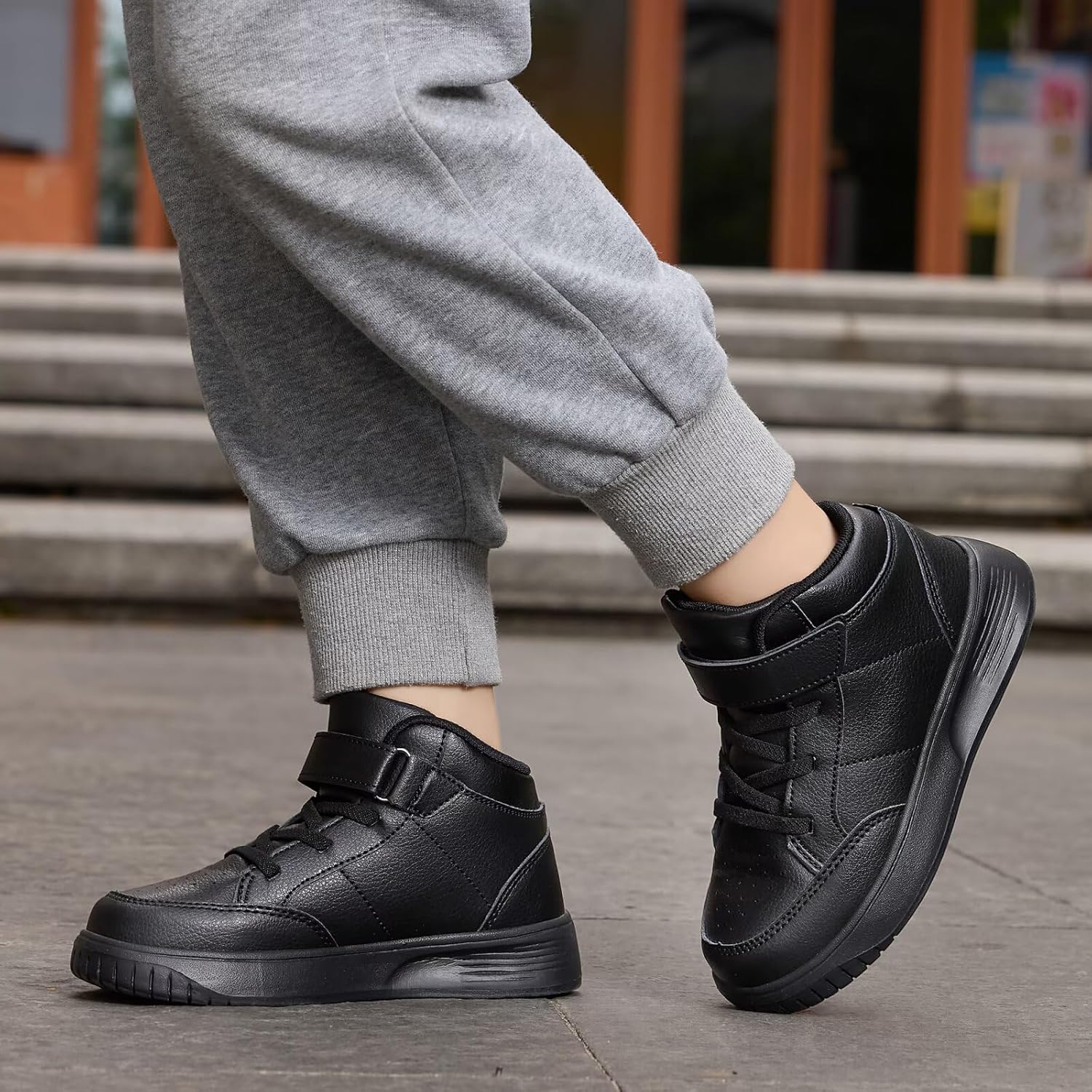 Kids Trainers Boys High Top School Tennis Sneakers for Girls Running Adjustable Strap Shoes