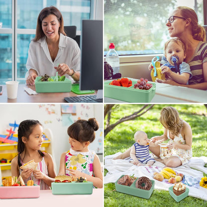 Jsdoin  Lunch Box Stackable,1400Ml Containers with 3 Removable Compartments and Cutlery, Leak Proof 2 Layer Boxes, for Adults Kids Office Microwave Dishwasher Safe Available (Green)