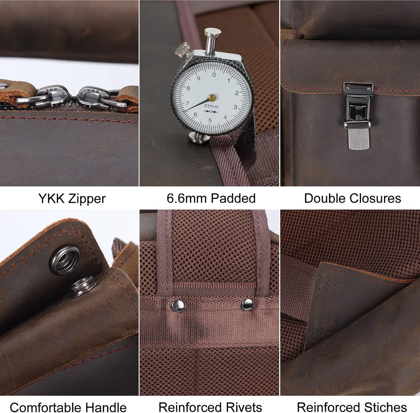 Vintage Leather Backpack for Men Travel Rucksack with Multi Pockets 15.6" Laptop Bag Casual Daypack, Brown