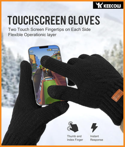 Mens Winter Gloves,Womens Thermal Warm Knit Touchscreen Gloves with Fleece Lining for Running Ski