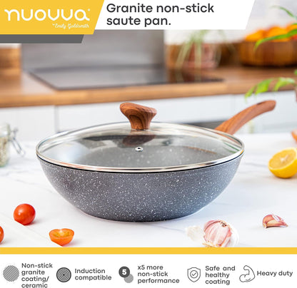 nuovva  Non Stick Wok Pan – Deep Stir Fry Pan with Lid – 28Cm Frying Pan with Induction Base